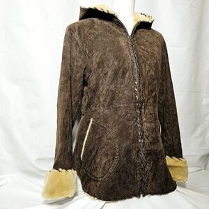 🛑 Vintage Wilsons Leather Womens Brown Suede Zip-up Jacket Plush Lining Size M